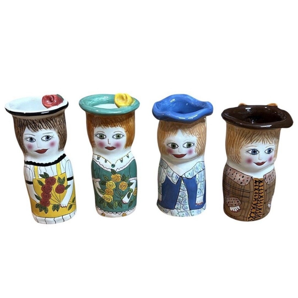 Vintage Susan Paley Ganz Bella Casa Painted Ladies Bud Vases/Candle Holder Set 4